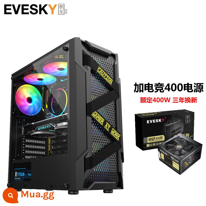 Tích lũy cho EVESKY Titan Pro máy tính để bàn toàn mặt trong suốt trò chơi làm mát bằng nước ATX bảng lớn ốp lưng chính - Bộ nguồn Titan Pro Black + Gaming 400W