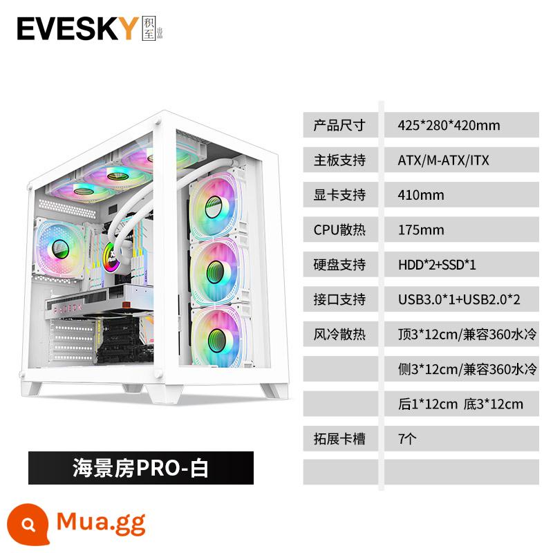 Tích lũy cho EVESKY Titan Pro máy tính để bàn toàn mặt trong suốt trò chơi làm mát bằng nước ATX bảng lớn ốp lưng chính - Sea View Room PRO-White (hỗ trợ tản nhiệt nước 360/bo mạch chủ ATX)