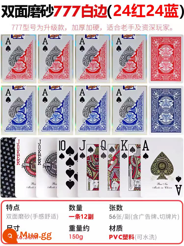 Poker Đức Châu nhựa đặc biệt poker bán buôn PVC chống thấm nước chống gấp ký tự lớn thẻ chơi cao cấp poker chất lượng cao - Benniu 777 viền trắng (24 đỏ 24 xanh) phiên bản dày