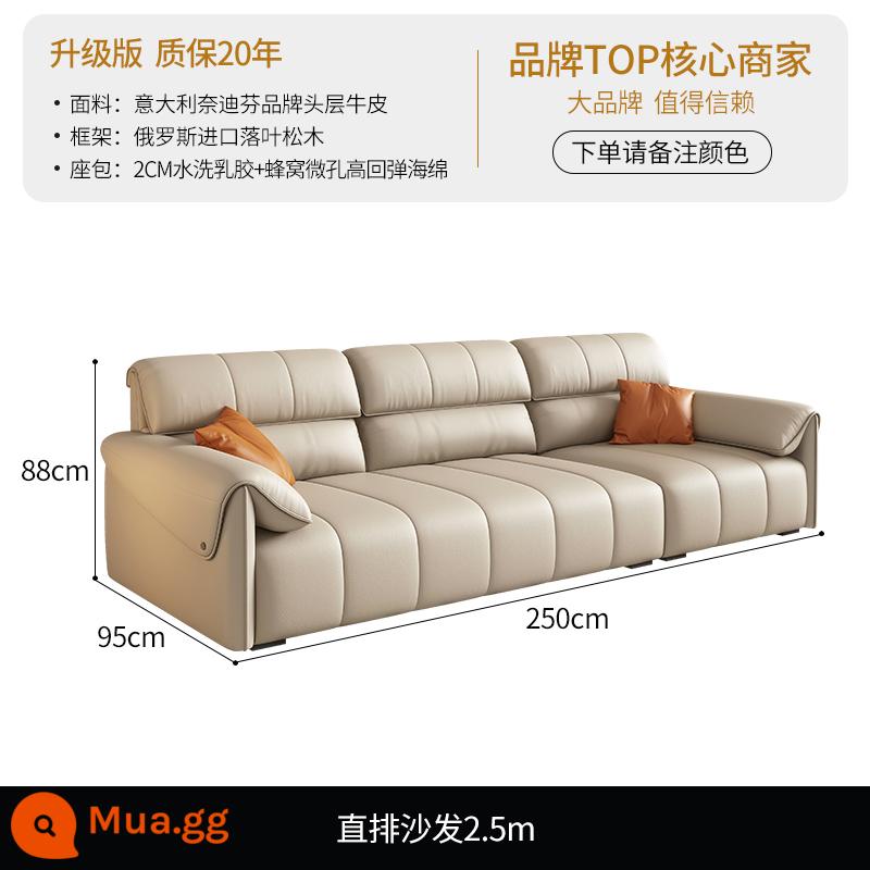 DDC Kem Gió Chìa Khóa Piano Thẳng Ghế Sofa Da Hiện Đại Nhỏ Gọn Kích Thước Căn Hộ Phòng Khách Ánh Sáng Sang Trọng Tai Voi - [Phiên bản nâng cấp - Da bò Nedifen lớp 1 của Ý] Hàng thẳng 2,5 mét