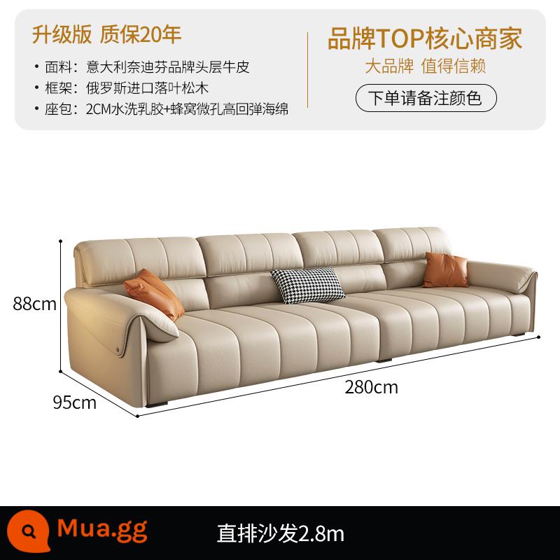 DDC Kem Gió Chìa Khóa Piano Thẳng Ghế Sofa Da Hiện Đại Nhỏ Gọn Kích Thước Căn Hộ Phòng Khách Ánh Sáng Sang Trọng Tai Voi - [Phiên bản nâng cấp-Da bò Nedifen lớp một của Ý] Hàng thẳng 2,8 mét