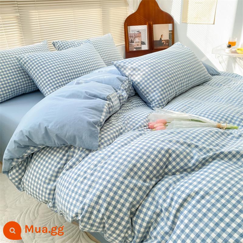 Chăn bông đã giặt vỏ chăn đơn mảnh 200x230 bông cotton nguyên chất 150x200 ký túc xá đơn chải ga trải giường chăn ga trải giường - Lam Tiểu Ca