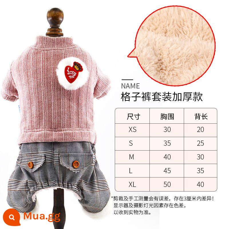 Puppy Bốn chân quần áo Teddy Quần áo Mùa thu và mùa đông dày Bi Bi Bomei Chó nhỏ, Mùa đông mùa đông và chó săn thú cưng mùa thu - Quần kẻ sọc hồng hai lớp