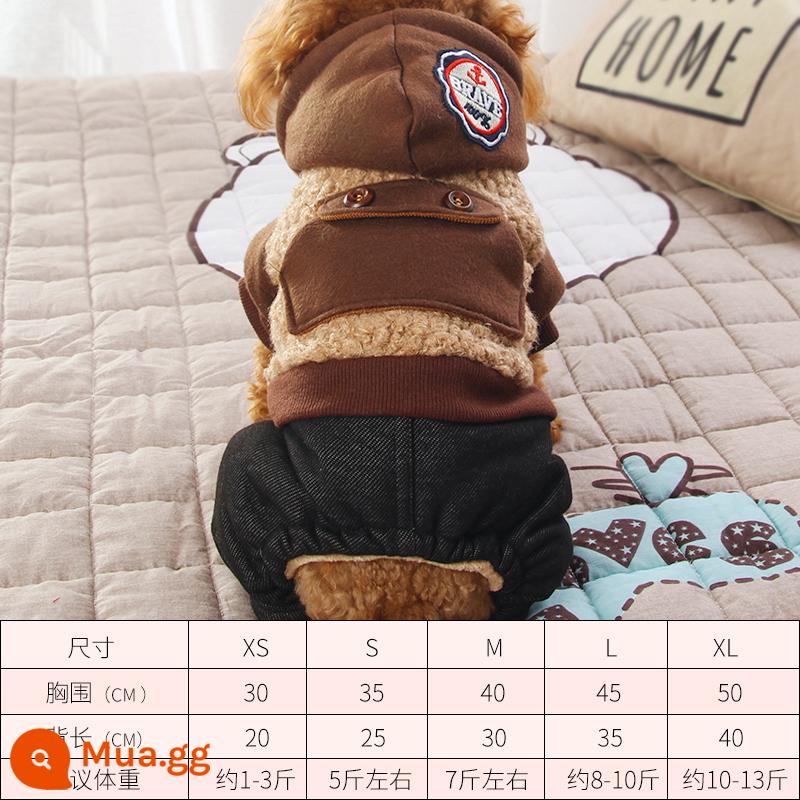 Quần áo chó mùa thu quần áo mùa thu Teddy Puppies Bốn chân áo khoác so với Beauty Pet Puppy Pupy Cotton Quần áo mùa đông - Mũ nhung vòng màu nâu