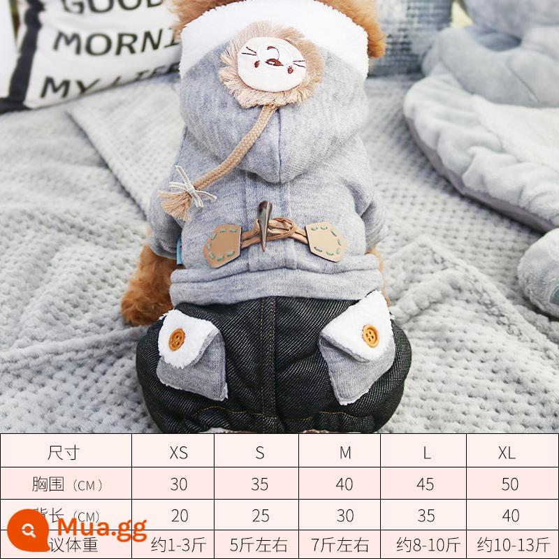 Quần áo chó mùa thu quần áo mùa thu Teddy Puppies Bốn chân áo khoác so với Beauty Pet Puppy Pupy Cotton Quần áo mùa đông - sư tử bện màu xám