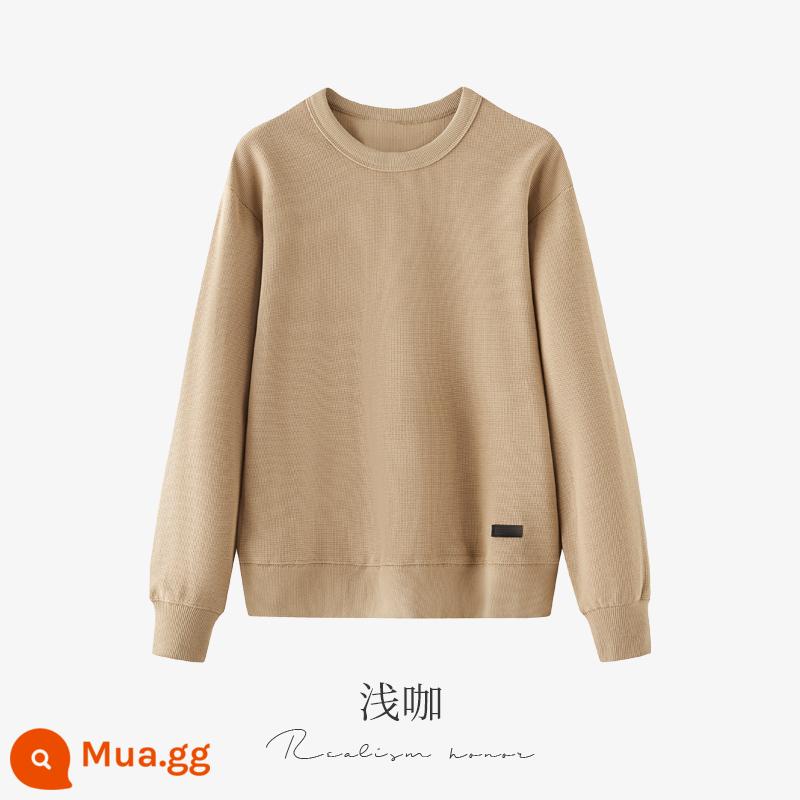 Cổ tròn dày cotton T áo liền quần tùy chỉnh in logo công ty ngoài trời hoạt động xây dựng đội nhóm thêu tùy chỉnh tay dài đội quần áo - Cà phê nhẹ