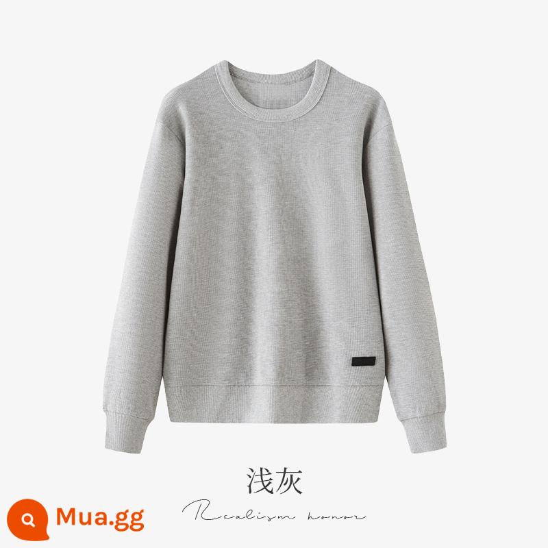 Cổ tròn dày cotton T áo liền quần tùy chỉnh in logo công ty ngoài trời hoạt động xây dựng đội nhóm thêu tùy chỉnh tay dài đội quần áo - Màu xám nông