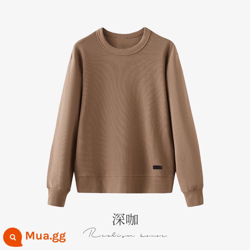 Cổ tròn dày cotton T áo liền quần tùy chỉnh in logo công ty ngoài trời hoạt động xây dựng đội nhóm thêu tùy chỉnh tay dài đội quần áo - cà phê đậm