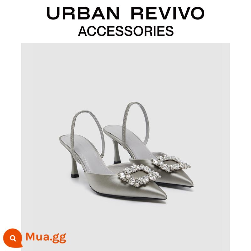 URBAN REVIVO2023 Mùa Hè Nữ Pháp Thanh Lịch Khóa Kim Cương Giả Giày Nhọn Mũi Nhọn Giày Stiletto UAWS32066 - Màu xám nông