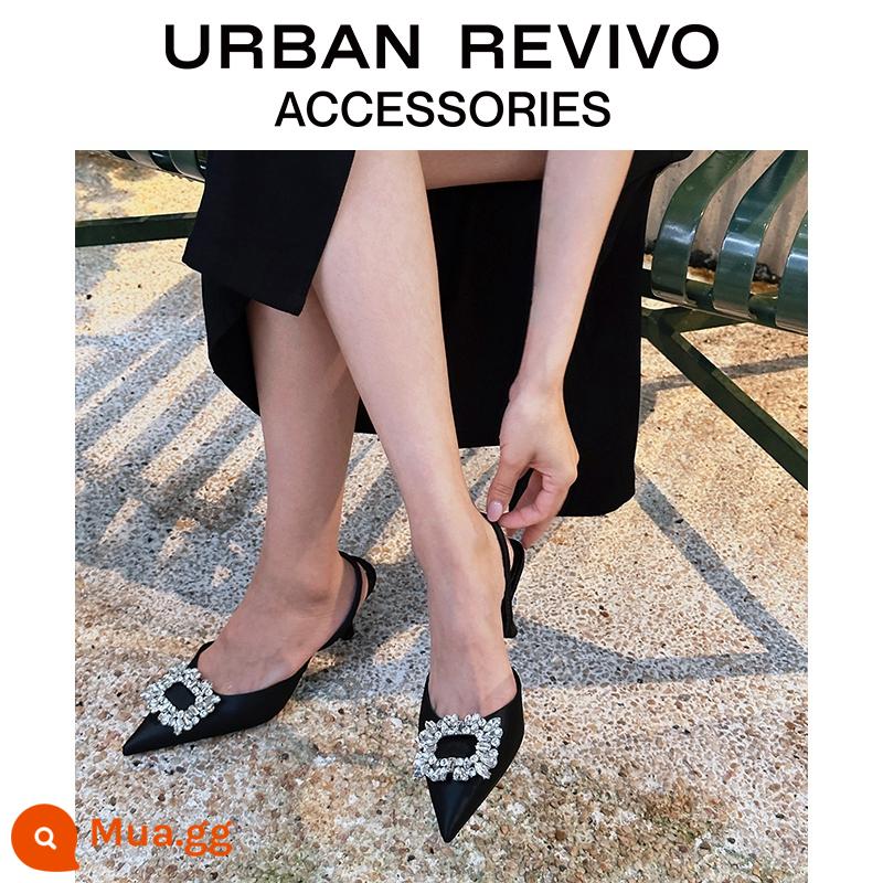 URBAN REVIVO2023 Mùa Hè Nữ Pháp Thanh Lịch Khóa Kim Cương Giả Giày Nhọn Mũi Nhọn Giày Stiletto UAWS32066 - Màu đen thật