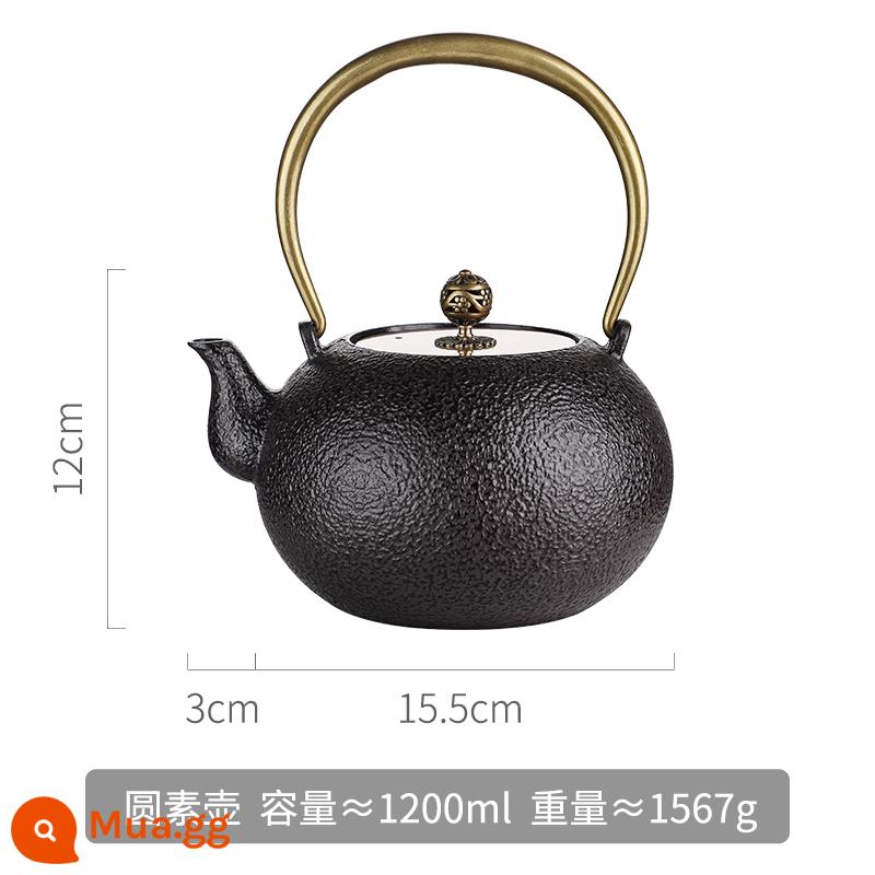 Phong cách gang kiểu Iron Pot sôi bong bóng nước thiết lập lò nung tinh thể đen - [Có sẵn phiên bản Noble] Ấm đun nước gang tròn 1200ml