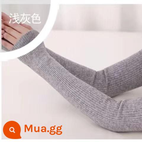 Găng tay dài nửa ngón bằng len cashmere bảo vệ cánh tay mùa thu đông cho nữ để giữ ấm và dày dặn - xám nhạt