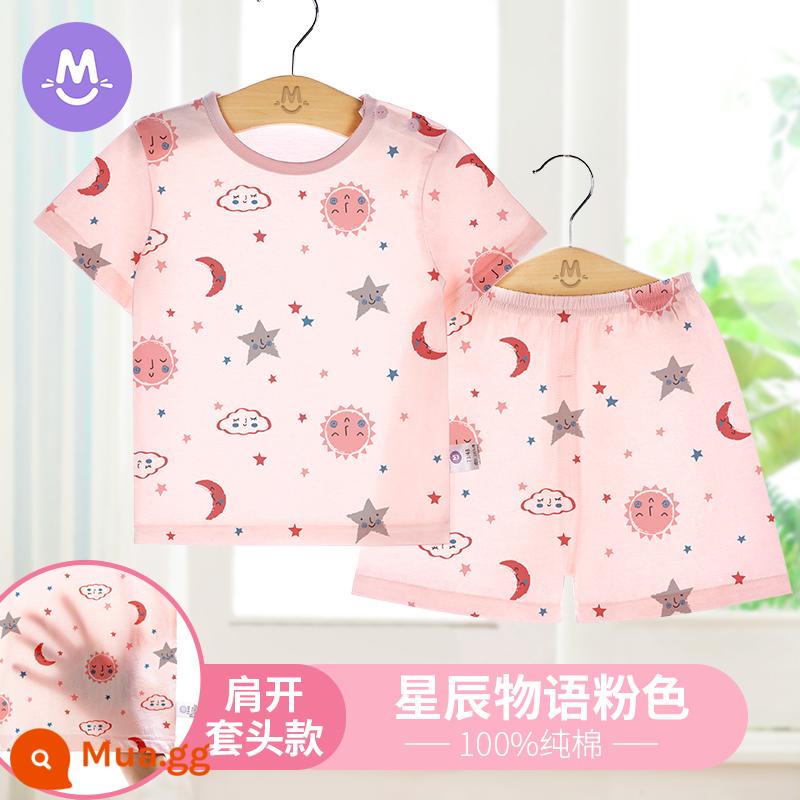 Bộ đồ ngủ ngắn tay mùa hè cho trẻ em Bộ quần áo điều hòa không khí cho bé gái cotton nguyên chất mỏng phần bé trai trẻ sơ sinh quần áo mùa hè dịch vụ tại nhà - bột sao