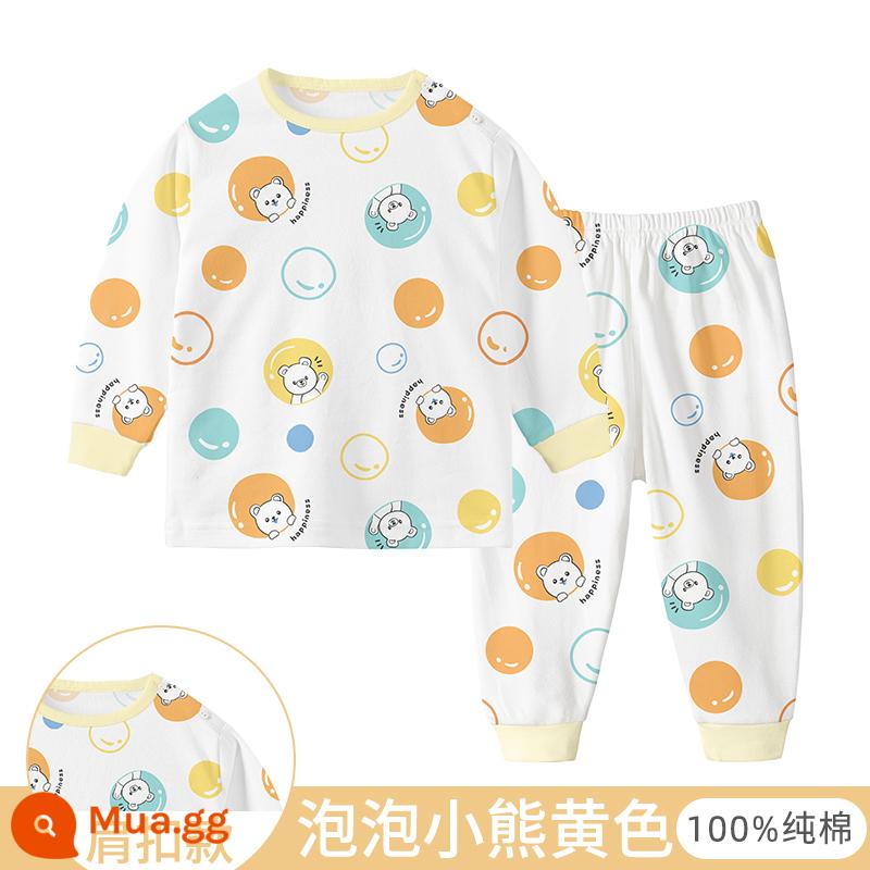 Bộ quần áo thu đông cho bé, quần lót trẻ em cotton nguyên chất, quần vệ sinh bé trai, đồ ngủ cotton, áo len cotton, kiểu dáng ấm áp cho bé gái - gấu vàng