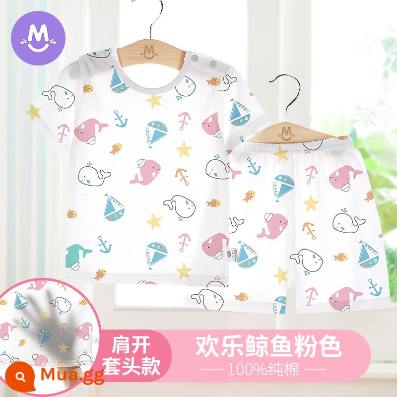 Bộ đồ ngủ ngắn tay mùa hè cho trẻ em Bộ quần áo điều hòa không khí cho bé gái cotton nguyên chất mỏng phần bé trai trẻ sơ sinh quần áo mùa hè dịch vụ tại nhà - bột cá voi