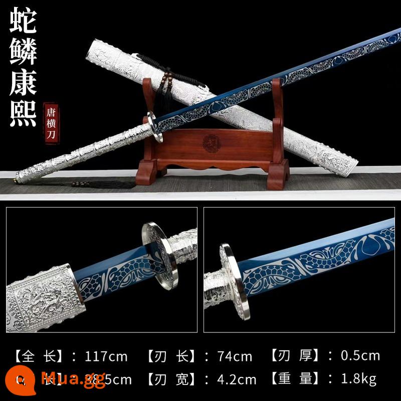 Tang Hengdao Longquan Thành phố thêu con dao mùa xuân tất cả -in -one High Manganese Steel Scetching và trang trí Phiên bản dài của võ thuật thực hành dao thực hành - Giảm giá màu xám đậm [Vảy rắn Kangxi]