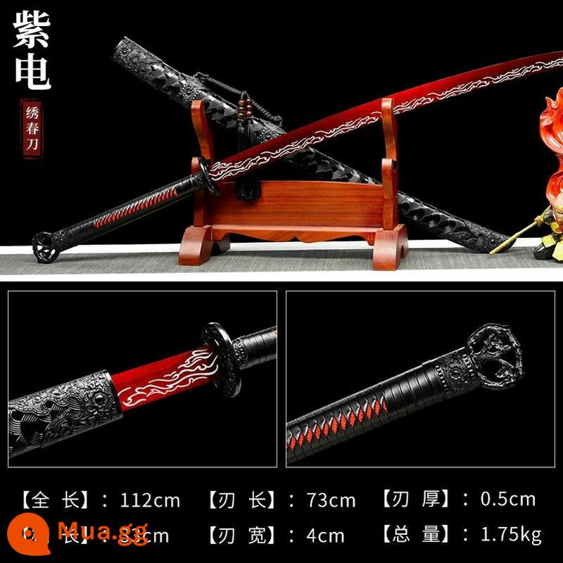 Tang Hengdao Longquan Thành phố thêu con dao mùa xuân tất cả -in -one High Manganese Steel Scetching và trang trí Phiên bản dài của võ thuật thực hành dao thực hành - Bột màu đỏ Mới [Shiden]