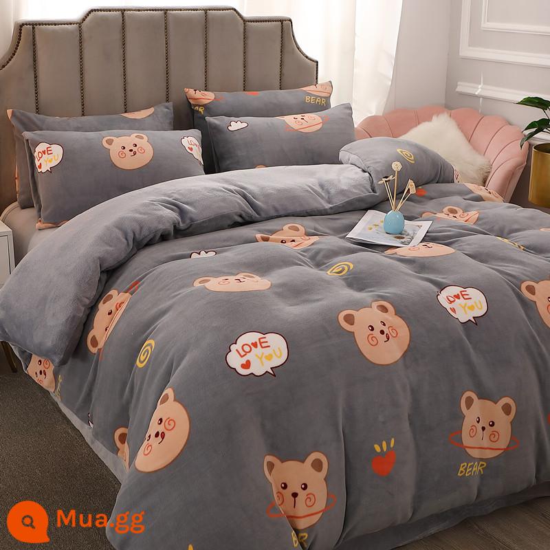 Làm dày mùa đông nhung san hô vỏ chăn đơn mảnh nhung sữa sang trọng mẫu giáo trẻ em Plus nhung flannel vỏ chăn đôi - Gấu nhung sữa dày thành thị