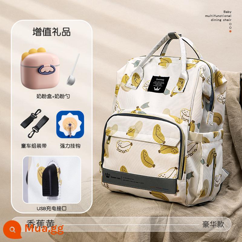 Mommy Bag 2022 Nâng da thời trang mới Tăng công suất gói Backpack Mom và Baby Mom Mom Moms Light Đa chức năng - Màu vàng chuối Deluxe