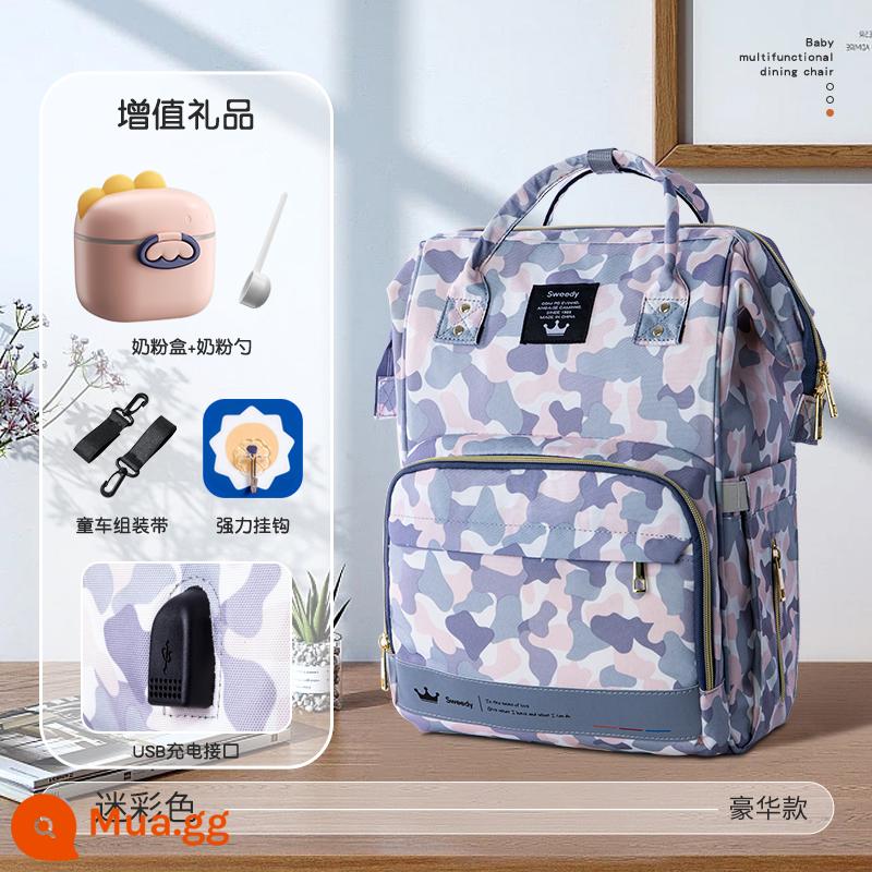 Mommy Bag 2022 Nâng da thời trang mới Tăng công suất gói Backpack Mom và Baby Mom Mom Moms Light Đa chức năng - Màu ngụy trang mẫu sang trọng