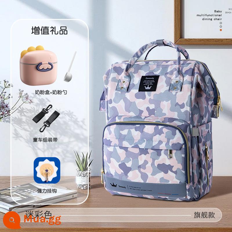 Mommy Bag 2022 Nâng da thời trang mới Tăng công suất gói Backpack Mom và Baby Mom Mom Moms Light Đa chức năng - Màu ngụy trang mẫu hàng đầu