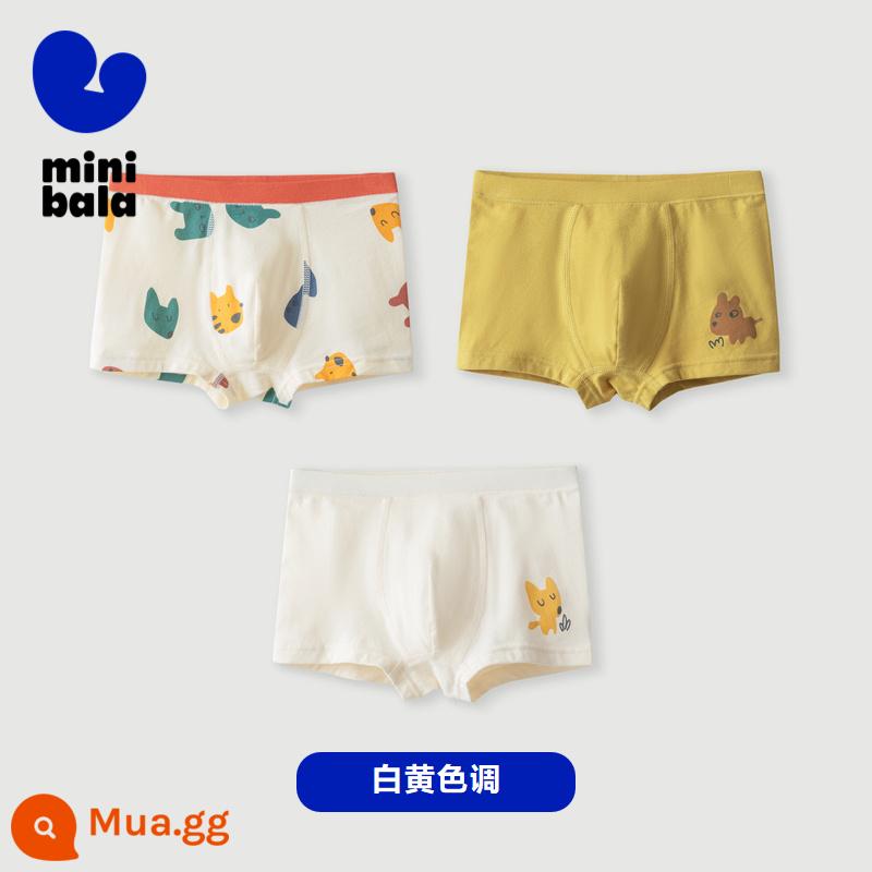 Mini Barabara quần lót trẻ em mùa xuân bé trai bé trẻ em võ sĩ quyền anh boxer quần short 3 cái - Tone trắng vàng 00313 (đặt hàng trước 30/9)