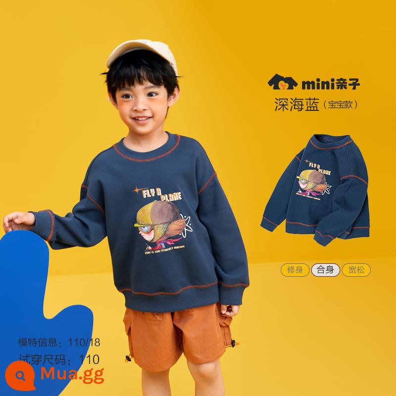 [Sản phẩm duy nhất đoạt giải Golden Baby] Váy mini mùa thu Barabara dành cho cha mẹ và con cái Jimmy Family of Three Boys and Girls Áo phông dày - Màu xanh đậm 80804