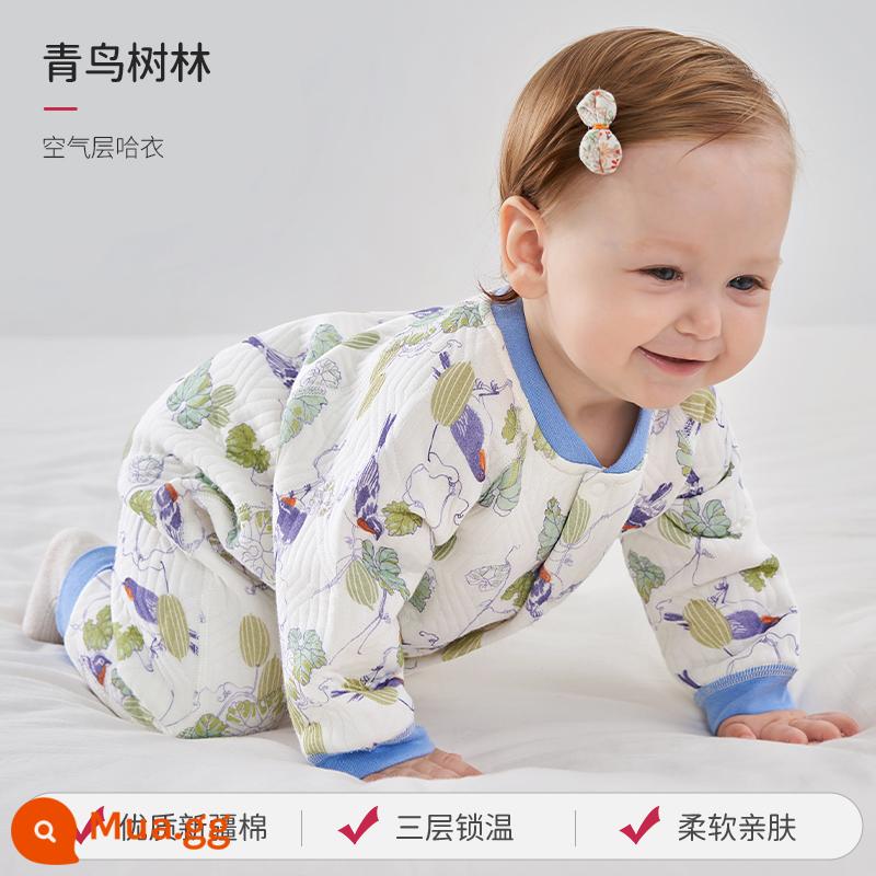 Châu Âu Mang Thai Quần Áo Sơ Sinh Tre Cotton Gạc Mùa Hè Áo Liền Quần Nam Nữ Điều Hòa Không Khí Cho Bé Quần Áo Bộ Đồ Ngủ Phần Mỏng Áo Liền Quần - Blue Bird Grove [Nhiệt độ phòng 18-25oC]