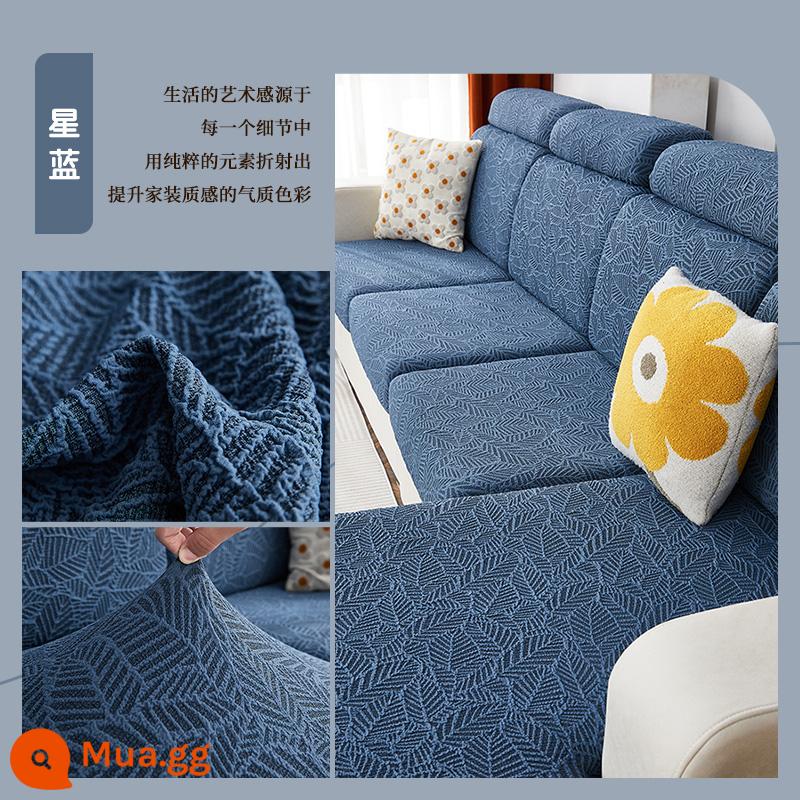 Mùa Đông Dày Ghế Sofa Tất Cả Bao Gồm Chữ Vạn Dập Nổi Ánh Sáng Cao Cấp Co Giãn Chống Trơn Trượt Người Lười Chống Mèo Xước Ghế Sofa Đệm - Lá - Sao Xanh