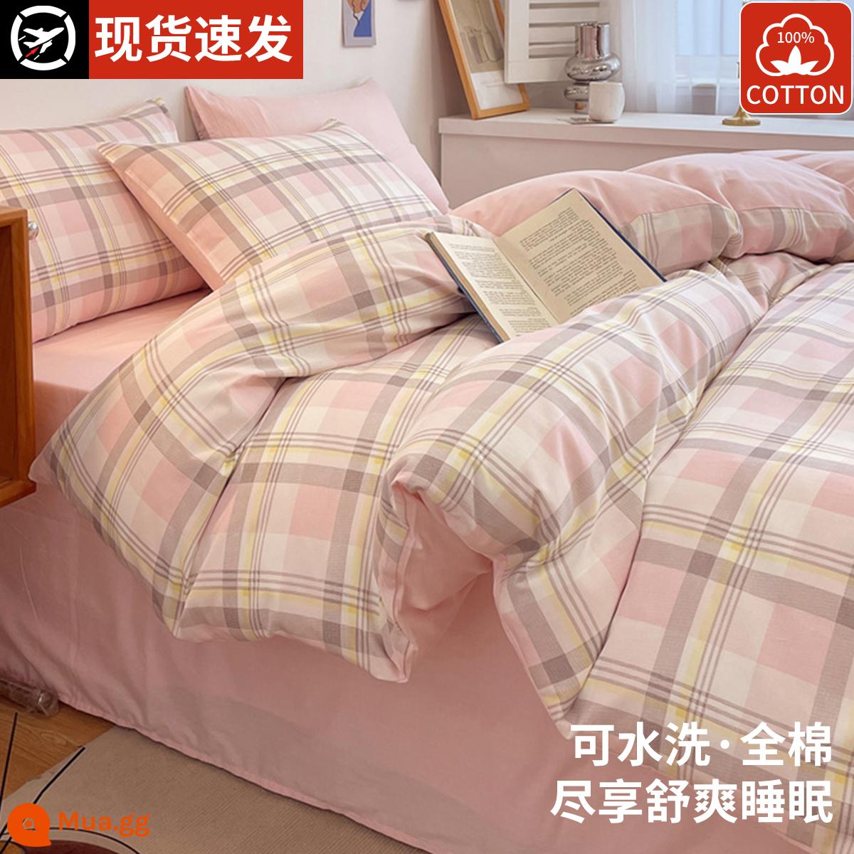 100% cotton nguyên chất Giường 100% cotton Bộ bốn món ga trải giường mùa thu đông Vỏ chăn ga trải giường ký túc xá Bộ ba món 2023 ga trải giường mới 4 - Bột Jianxi [nâng cấp 600T/100% cotton chải kỹ]