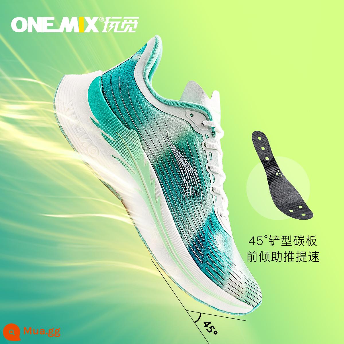 Onemix Play áo giáp cánh tấm carbon giày chạy marathon giày thể thao chuyên nghiệp nam giày chạy bộ thể thao siêu nhẹ sinh viên - màu xanh ngọc bích