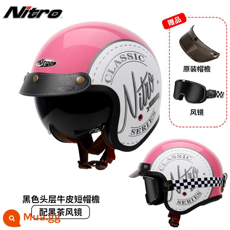 Anh Nitro Retro Harley Đầu Máy Mũ Nam Nữ Mùa Đông Chống Sương Mù Đầu Máy Mũ Bảo Hiểm Nửa Bluetooth Cá Tính Thoáng Mát chạy Bộ - Màu tím cổ điển (đi kèm kính trà đen kẻ sọc + vành mũ da đen)