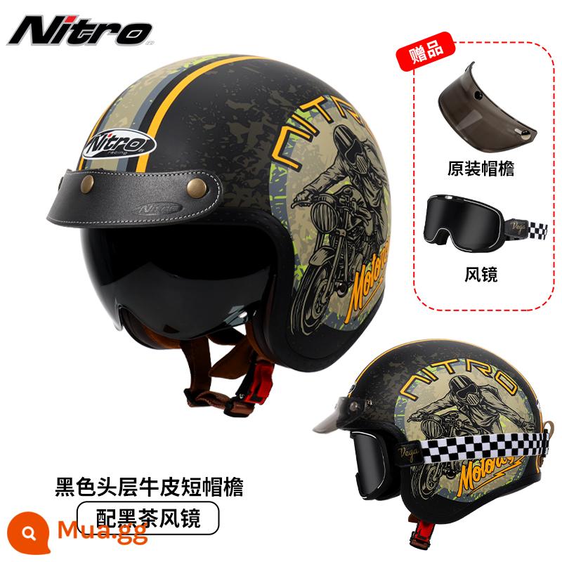 Anh Nitro Retro Harley Đầu Máy Mũ Nam Nữ Mùa Đông Chống Sương Mù Đầu Máy Mũ Bảo Hiểm Nửa Bluetooth Cá Tính Thoáng Mát chạy Bộ - Xe máy màu cam (kèm kính trà đen kẻ sọc + vành mũ da đen)