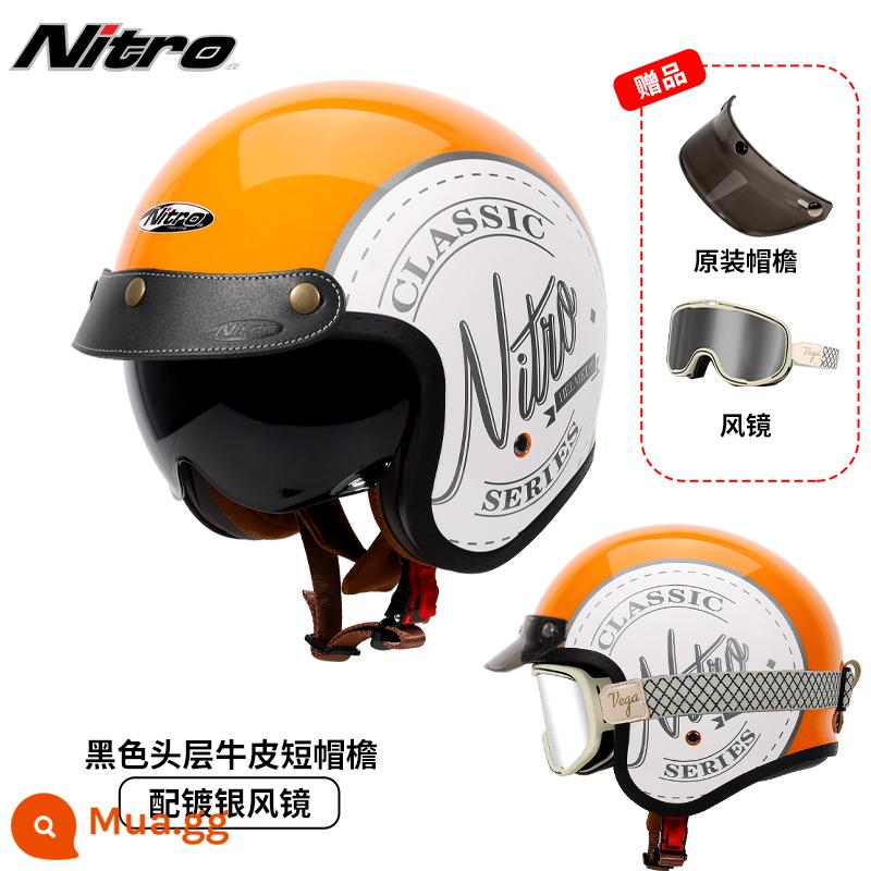 Anh Nitro Retro Harley Đầu Máy Mũ Nam Nữ Mùa Đông Chống Sương Mù Đầu Máy Mũ Bảo Hiểm Nửa Bluetooth Cá Tính Thoáng Mát chạy Bộ - Màu cam cổ điển (đi kèm thắt lưng trắng, kính mạ bạc + vành mũ da đen)