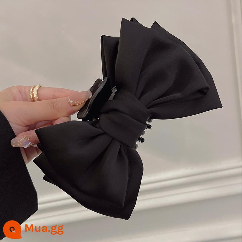 Clip nâng cao và hay! Kẹp Tóc Satin Thắt Nơ Kẹp Nữ Lưng Đầu Cá Mập Lớn Kẹp Thu Đông Kẹp Mũ Đợi Đầu Đa Năng - đen