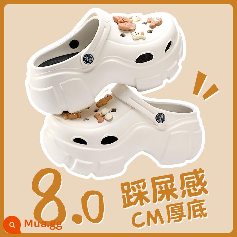 Giày có lỗ tăng chiều cao đế dày cho nữ mặc ngoài 2023 chống trượt trong phòng mổ muffin cao gót Bao Đầu nửa dép mùa hè cho nữ - Trắng [❤ Kẹo]