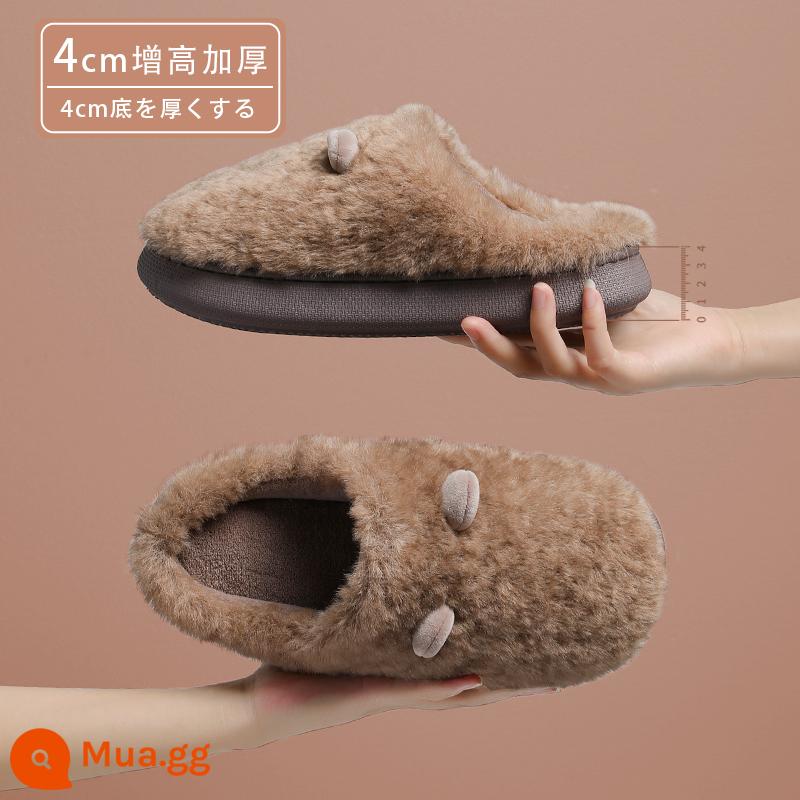 Dép bông sang trọng mùa đông dày -nhà mới - Khaki [Người mẫu cao hơn 4cm và dễ thương]