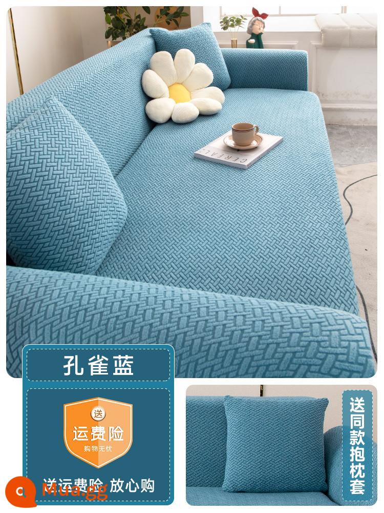 Bọc ghế sofa đàn hồi bao gồm tất cả một mảnh chống trượt bảo vệ hiện đại đơn giản bốn mùa phổ đầy đủ bao gồm vải - Taffeta-Con công màu xanh