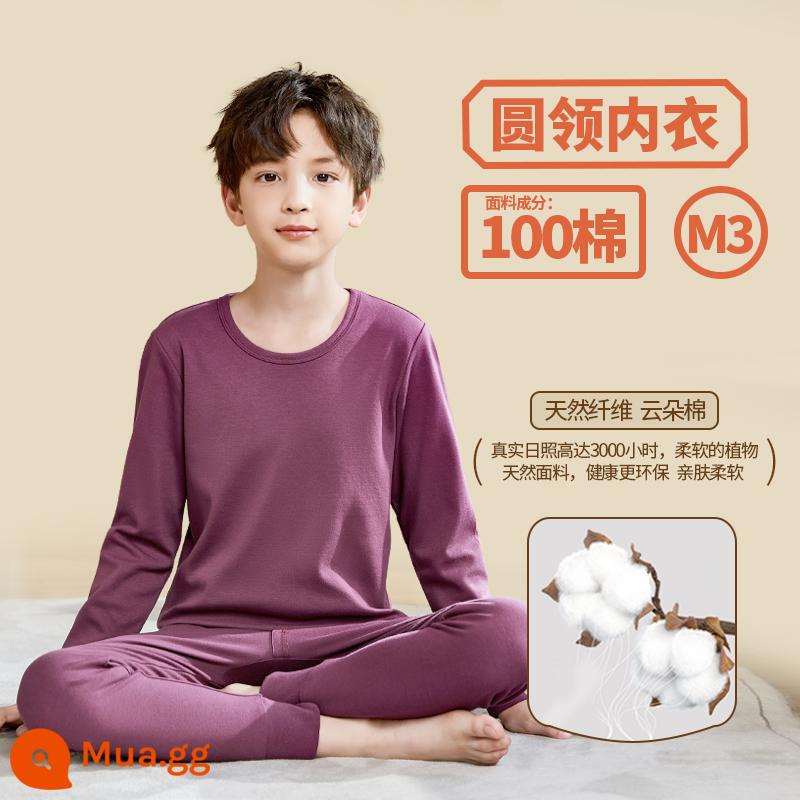 Quần áo mùa thu cotton dành cho bé trai Catman Quần vệ sinh Bộ đồ lót giữ nhiệt trẻ em Cotton nguyên chất vừa và lớn Áo len cotton mùa xuân thu đông cho trẻ em - Màu Đỏ Gạch [Cổ Muỗng]