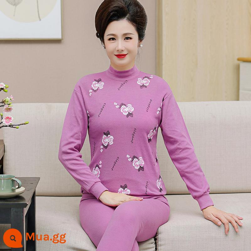 Trung niên và người cao tuổi quần áo mùa thu vệ sinh quần cotton nguyên chất của phụ nữ phù hợp với mẹ kích thước lớn sưởi ấm quần áo nam cao tuổi áo len cotton - Cổ áo giữa dán đậu nhẹ 310