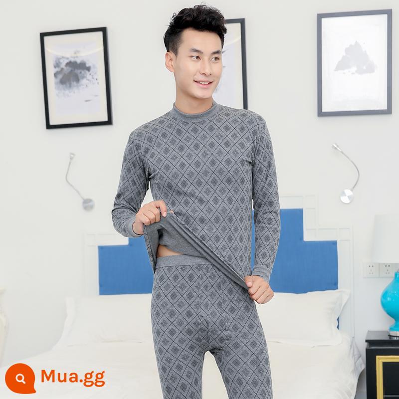 Trung niên và người cao tuổi quần áo mùa thu vệ sinh quần cotton nguyên chất của phụ nữ phù hợp với mẹ kích thước lớn sưởi ấm quần áo nam cao tuổi áo len cotton - Nam model-5-A6 cổ giữa màu xám đậm