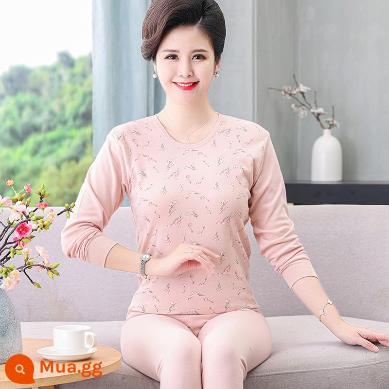 Trung niên và người cao tuổi quần áo mùa thu vệ sinh quần cotton nguyên chất của phụ nữ phù hợp với mẹ kích thước lớn sưởi ấm quần áo nam cao tuổi áo len cotton - Bột đậu nhẹ 301 cổ tròn