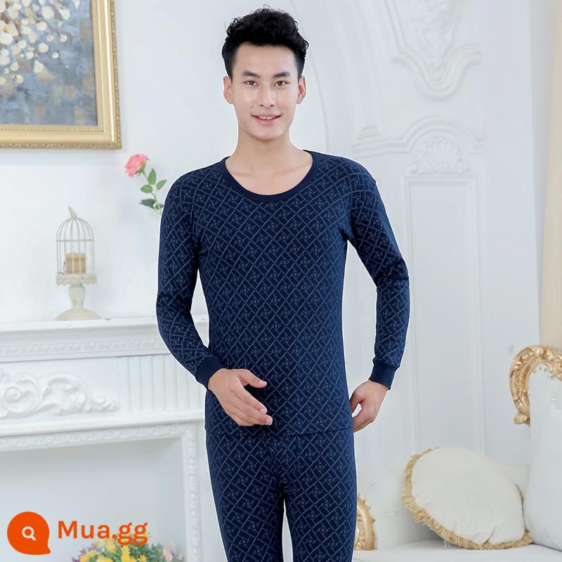 Trung niên và người cao tuổi quần áo mùa thu vệ sinh quần cotton nguyên chất của phụ nữ phù hợp với mẹ kích thước lớn sưởi ấm quần áo nam cao tuổi áo len cotton - Mẫu nam-Navy 6 cổ tròn