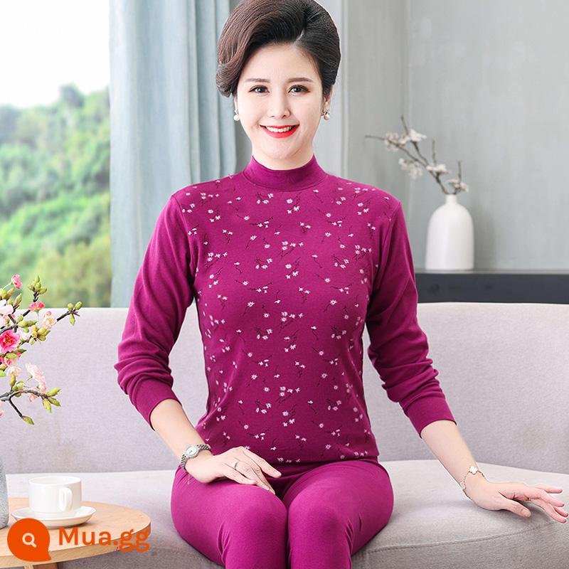 Trung niên và người cao tuổi quần áo mùa thu vệ sinh quần cotton nguyên chất của phụ nữ phù hợp với mẹ kích thước lớn sưởi ấm quần áo nam cao tuổi áo len cotton - 303 cổ áo màu tím phong phú