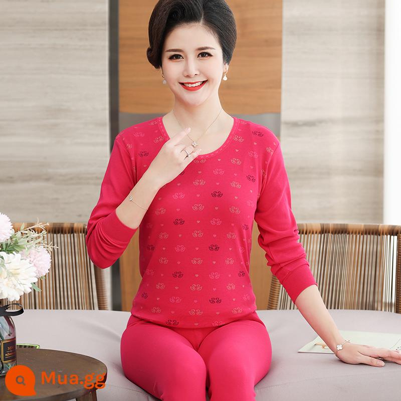 Trung niên và người cao tuổi quần áo mùa thu vệ sinh quần cotton nguyên chất của phụ nữ phù hợp với mẹ kích thước lớn sưởi ấm quần áo nam cao tuổi áo len cotton - 309 Hoa Hồng Đỏ Thiên Nga Cổ Thấp