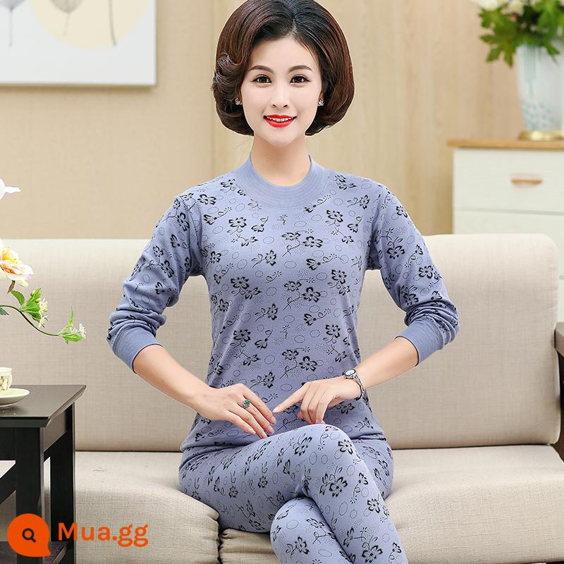 Trung niên và người cao tuổi quần áo mùa thu vệ sinh quần cotton nguyên chất của phụ nữ phù hợp với mẹ kích thước lớn sưởi ấm quần áo nam cao tuổi áo len cotton - Cổ áo giữa màu xám xanh