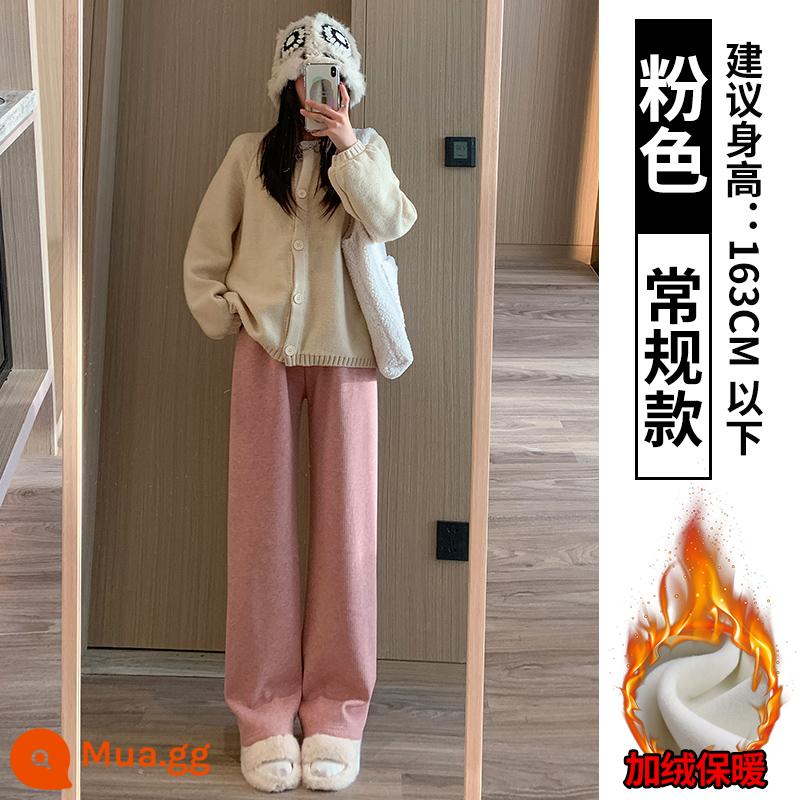 Quần cashmere màu xám cho nữ mùa thu đông 2022 mới rộng rãi giản dị xếp nếp lau sàn quần ống rộng ống hẹp cộng với quần ống rộng nhung - Màu hồng cộng với nhung [kiểu thông thường]