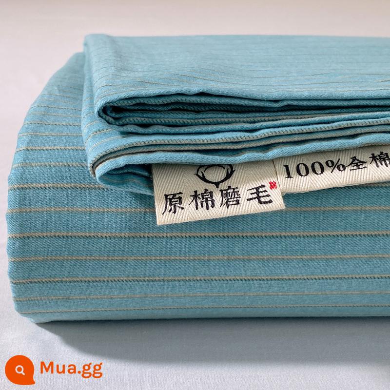 Mùa thu đông dày cotton nguyên chất chải tấm một mảnh 100 cotton cũ vải thô ký túc xá chăn đơn bộ ba mảnh 1,5 mét - Qutiao Green [100% cotton chải]