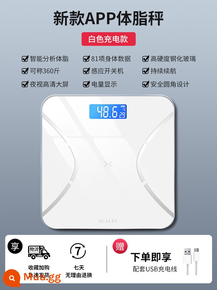 Cân điện tử gia đình cơ thể nhỏ trọng lượng gia đình độ chính xác cơ thể con người giảm cân cân đo sạc bền ký túc xá nữ - [Trắng tinh khiết] Mẫu có thể sạc lại ❤Mẫu thông minh được nâng cấp [80 dữ liệu đo lượng mỡ trong cơ thể]