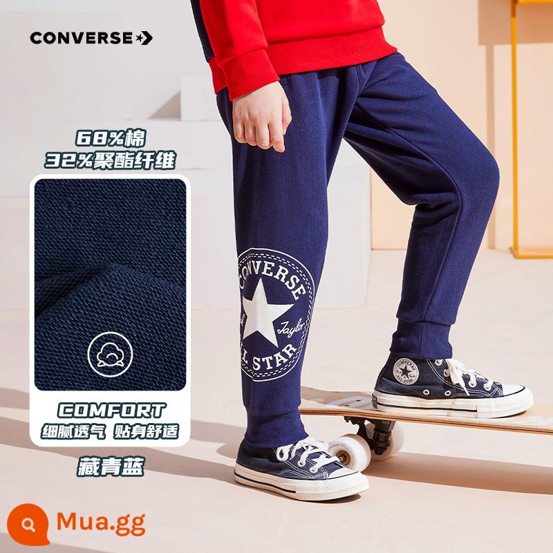 Quần áo converse trẻ em quần nỉ bé trai quần dài xuân thu 2022 quần thể thao trẻ em bé gái mới quần thu đông - Màu xanh hải quân [phong cách unisex terry] LOGO lớn phong cách nâng cấp